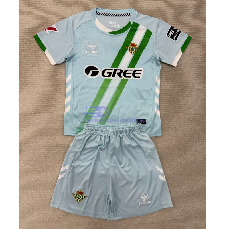 Camiseta Real Betis 2025/2026 2ª Equipación Azul Claro Niño Kit con Parche La Liga