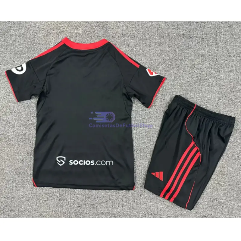 Camiseta Sevilla FC 2025/2026 3ª Equipación Negro Niño Kit con Parche La Liga