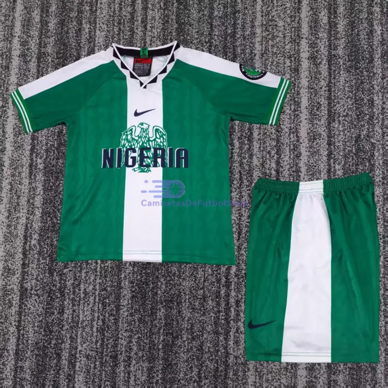 Camiseta Nigeria 1996 1ª Equipación Retro Verde/Blanco Niño Kit
