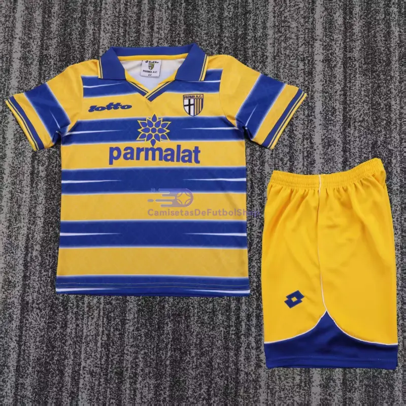 Camiseta Parma Calcio 1998/99 1ª Equipación Retro Amarillo/Azul Niño Kit