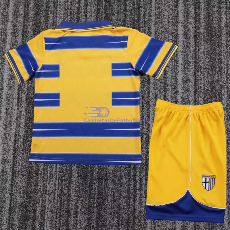 Camiseta Parma Calcio 1998/99 1ª Equipación Retro Amarillo/Azul Niño Kit