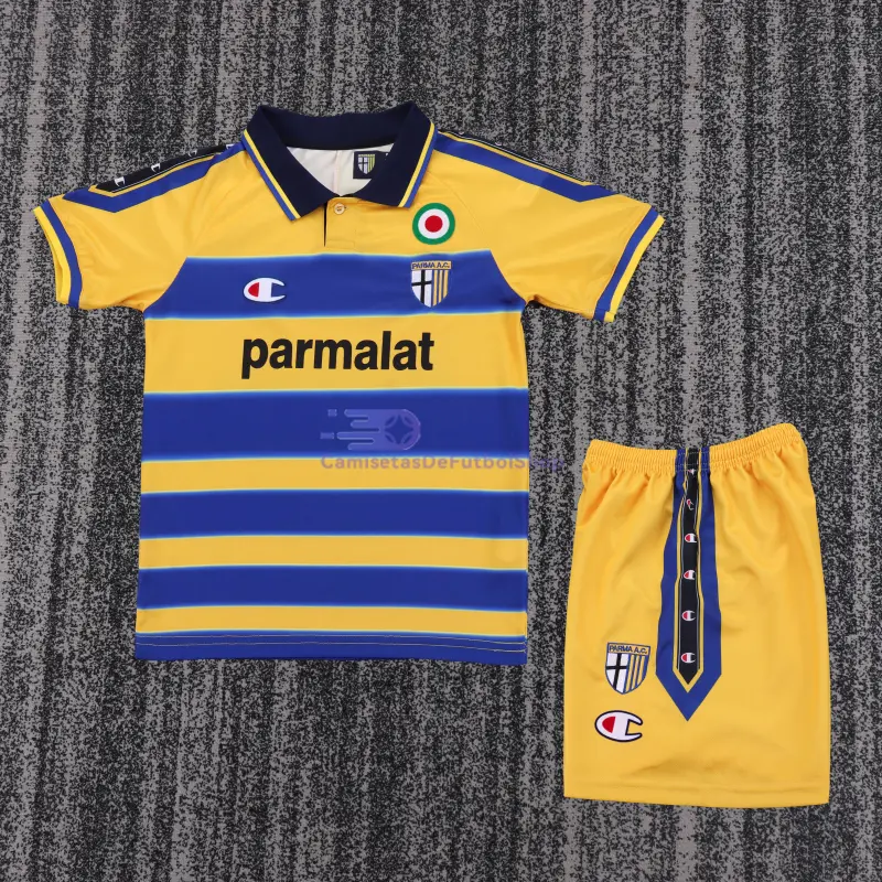 Camiseta Parma Calcio 1999/00 1ª Equipación Retro Amarillo/Azul Niño Kit