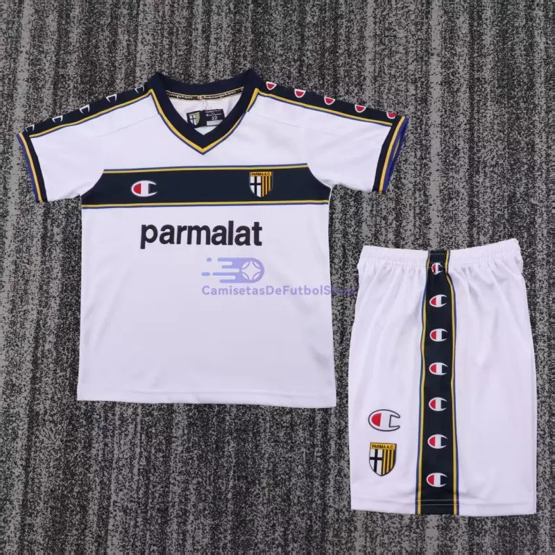 Camiseta Parma Calcio 2002/03 1ª Equipación Retro Blanco Niño Kit