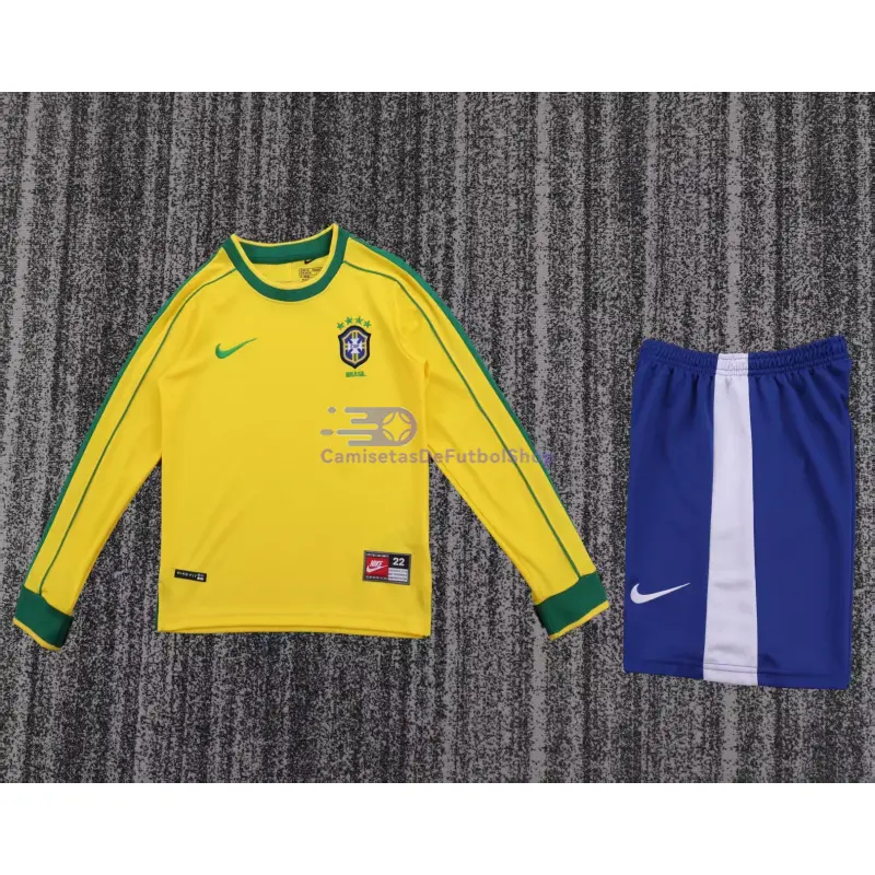 Camiseta Brasil 1998 1ª Equipación Retro ML Amarillo Niño Kit