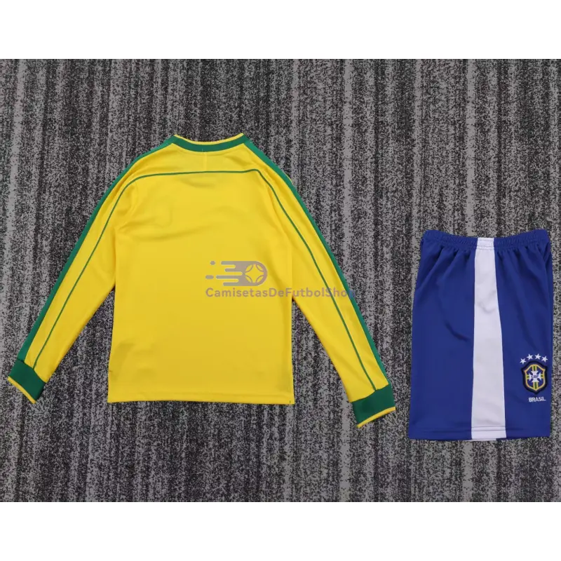 Camiseta Brasil 1998 1ª Equipación Retro ML Amarillo Niño Kit