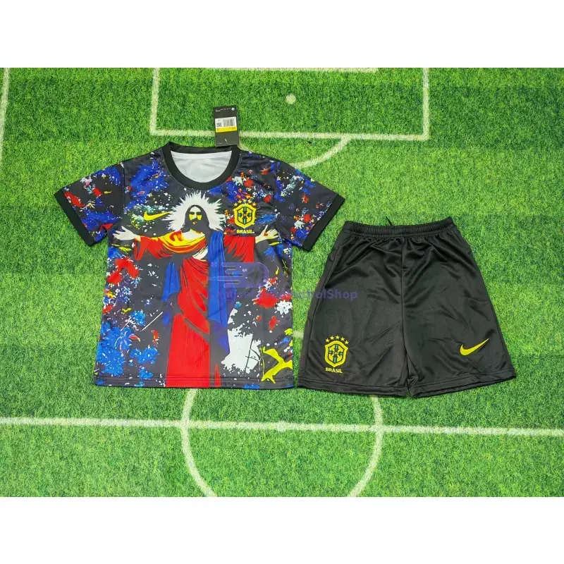 Camiseta Brasil 2025 Especial Edición Negro/Azul/Rojo Niño Kit