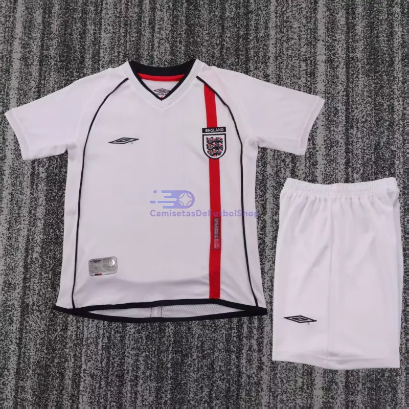 Camiseta Inglaterra 2002 1ª Equipación Retro Blanco Niño Kit