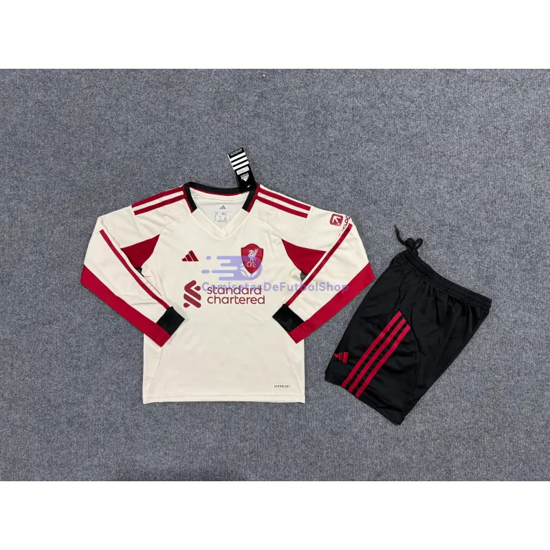 Camiseta Liverpool 2025/2026 2ª Equipación ML Blanco Niño Kit