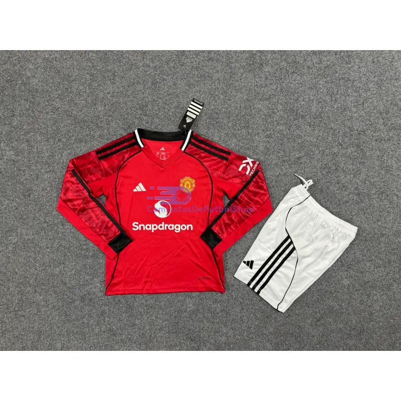Camiseta Manchester United 2025/2026 1ª Equipación ML Rojo Niño Kit