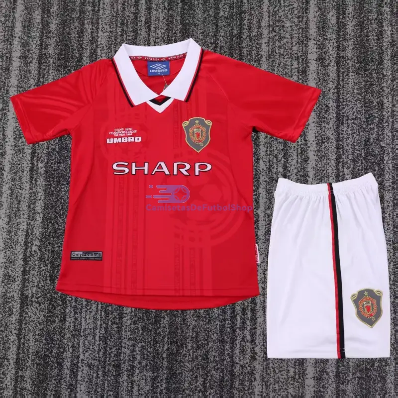 Camiseta Manchester United 1999/00 1ª Equipación Retro Rojo Niño Kit