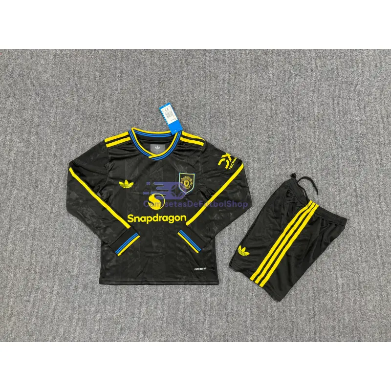 Camiseta Manchester United 2025/2026 3ª Equipación ML Negro Niño Kit
