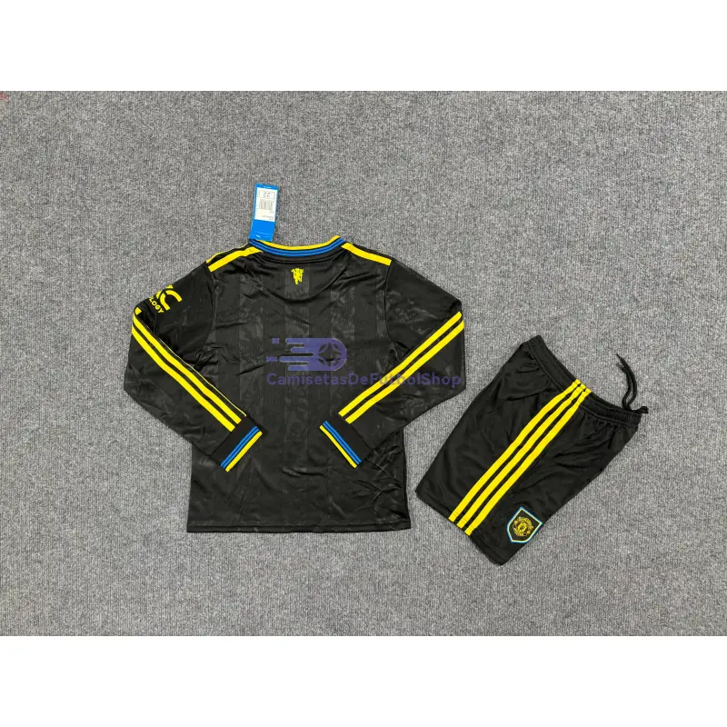 Camiseta Manchester United 2025/2026 3ª Equipación ML Negro Niño Kit