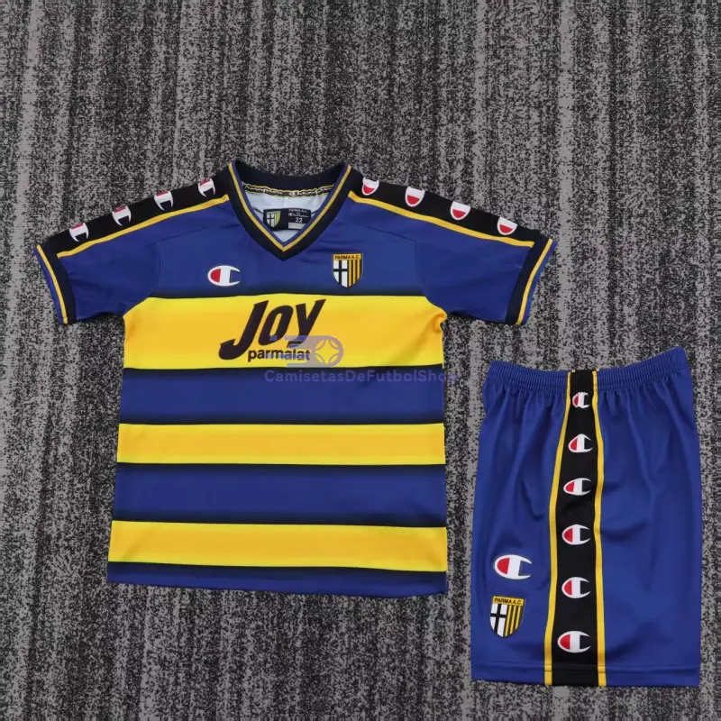 Camiseta Parma Calcio 2001/02 1ª Equipación Retro Amarillo/Azul Niño Kit