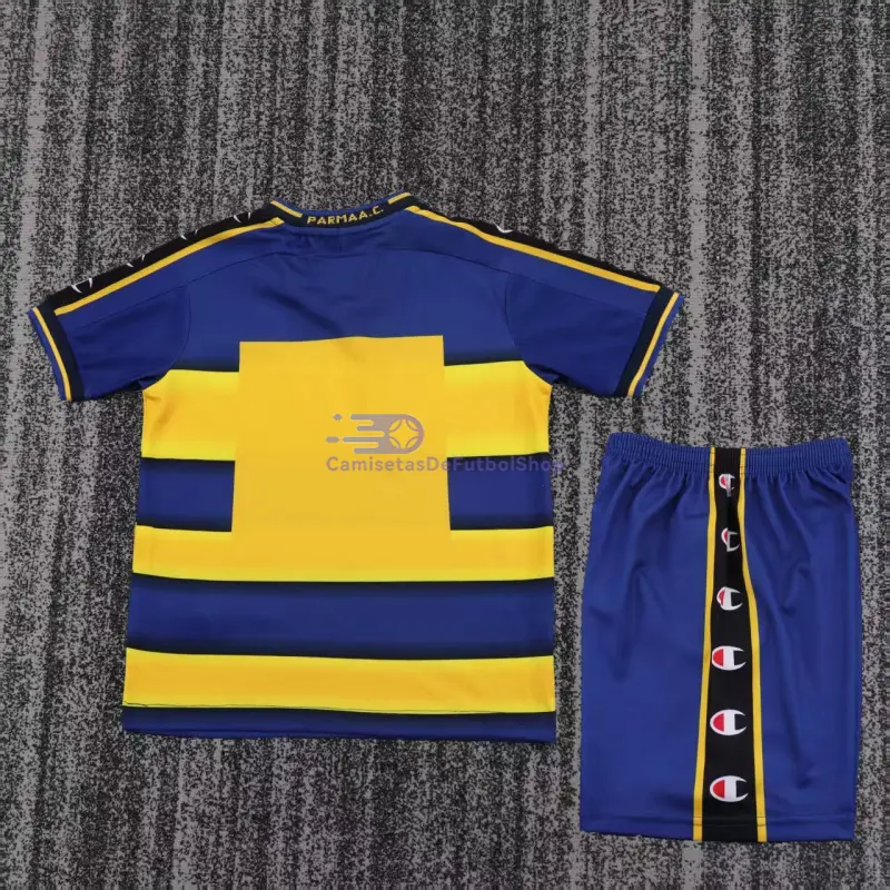 Camiseta Parma Calcio 2001/02 1ª Equipación Retro Amarillo/Azul Niño Kit