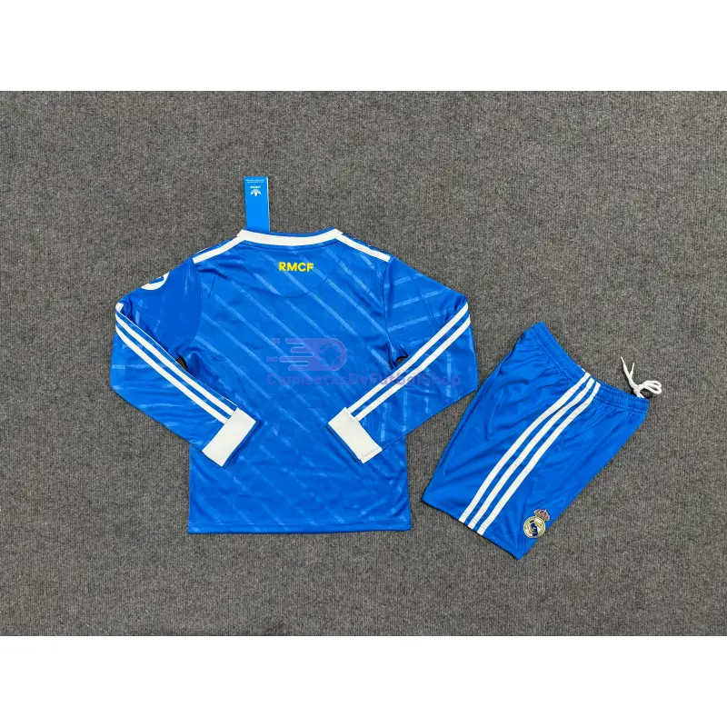 Camiseta Real Madrid 2025/2026 3ª Equipación ML Azul Niño Kit con Parche HP
