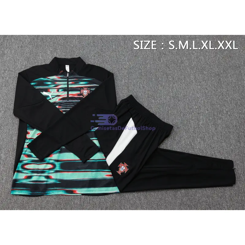 Sudadera De Entrenamiento Portugal 2025 Kit Verde/Negro con Estampado