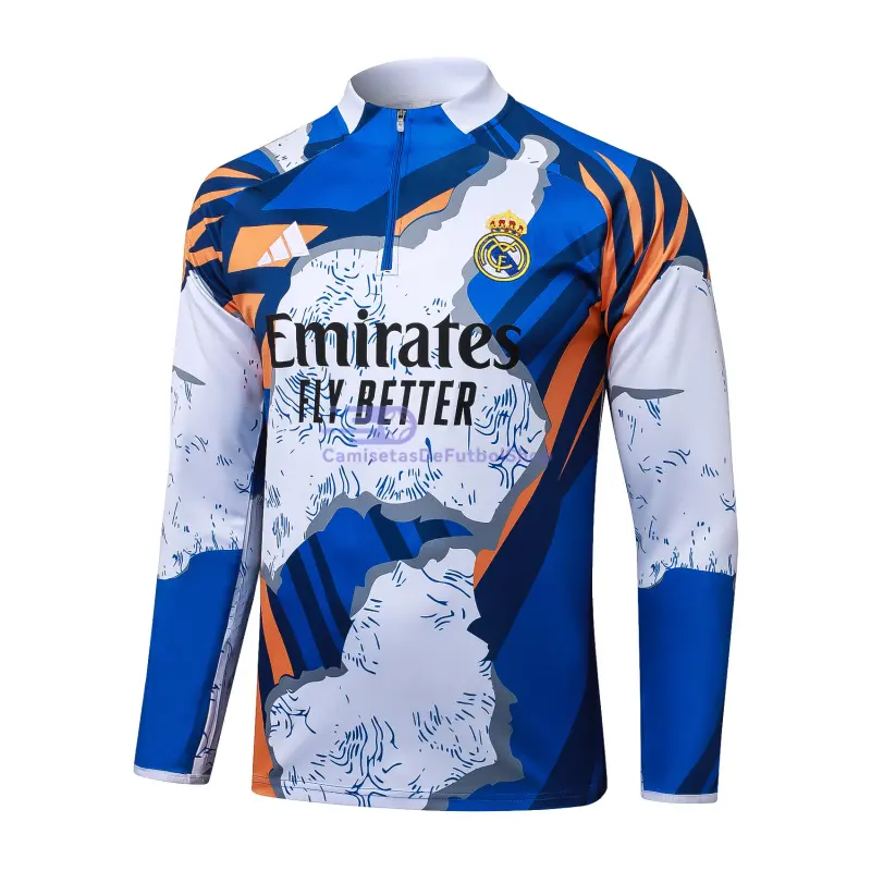 Sudadera De Entrenamiento Real Madrid 2025/2026 Blanco/Azul con Estampado