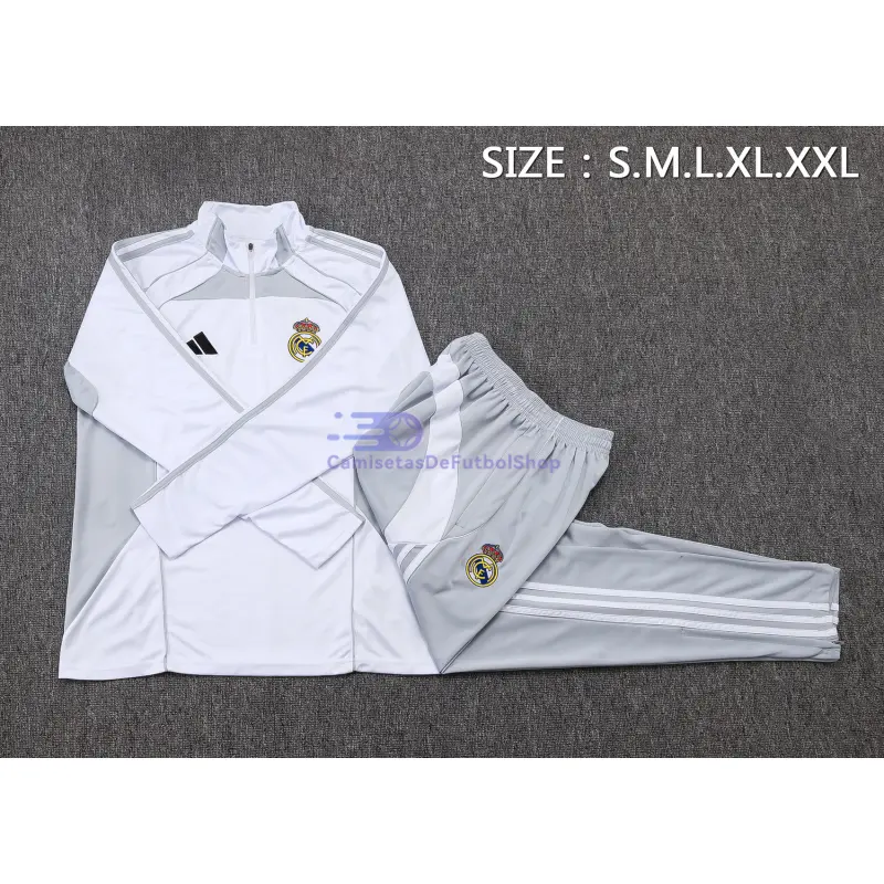 Sudadera De Entrenamiento Real Madrid 2025/2026 Kit Gris/Blanco