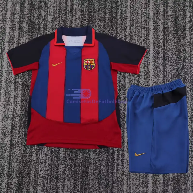 Camiseta Barcelona 2003/04 1ª Equipación Retro Rojo/Azul Niño Kit