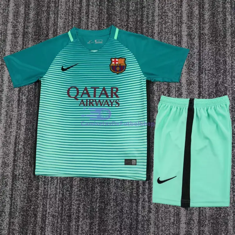 Camiseta Barcelona 2016/17 3ª Equipación Retro Verde Niño Kit