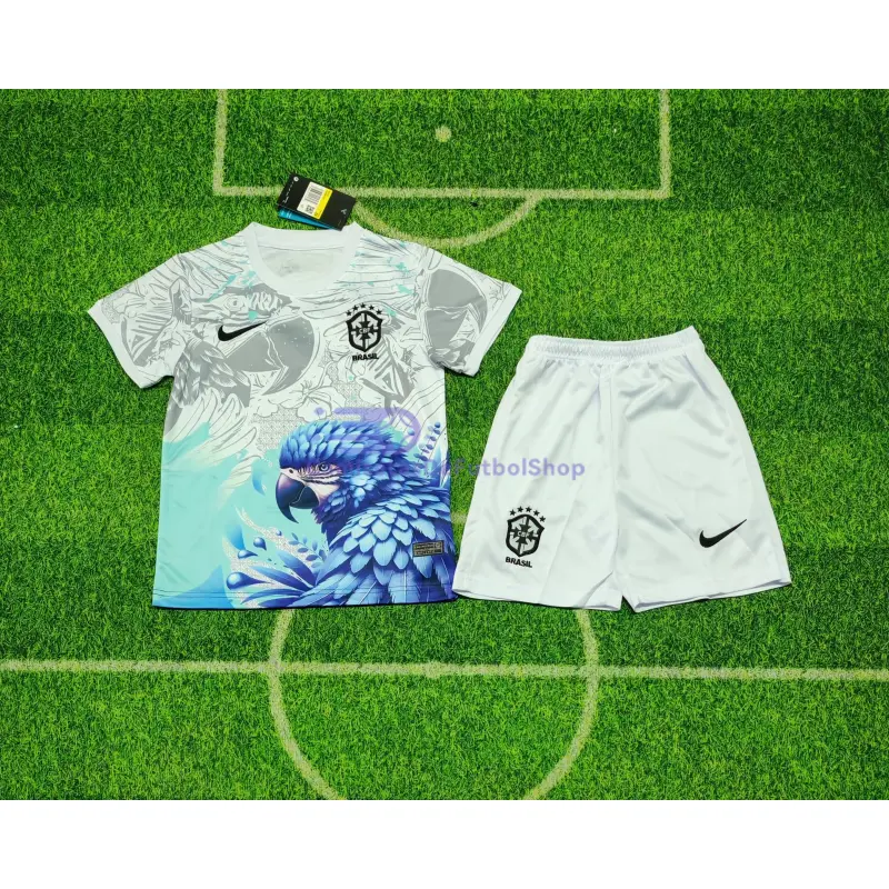 Camiseta Brasil 2026 Edición Especial con Estampado de Loro Blanco/Azul Niño Kit