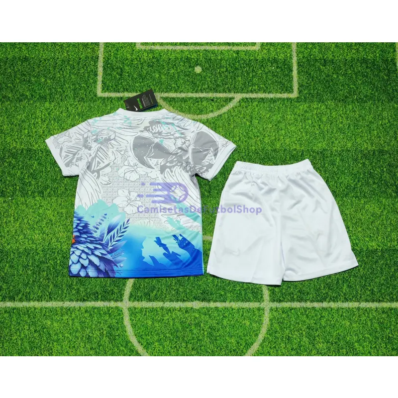 Camiseta Brasil 2026 Edición Especial con Estampado de Loro Blanco/Azul Niño Kit
