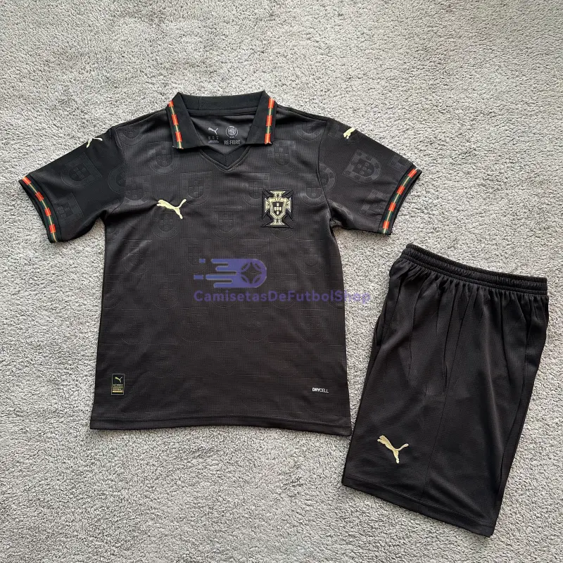 Camiseta Portugal 2026 Negro Niño Kit