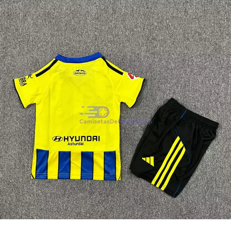 Camiseta Real Oviedo 2025/2026 2ª Equipación Azul/Amarillo Niño Kit con Parche La Liga