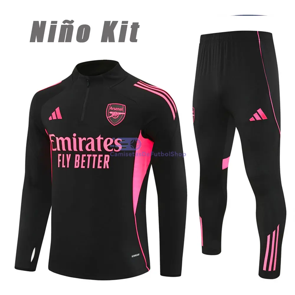 Sudadera De Entrenamiento Arsenal 2025/2026 Niño Kit Negro/Rosa
