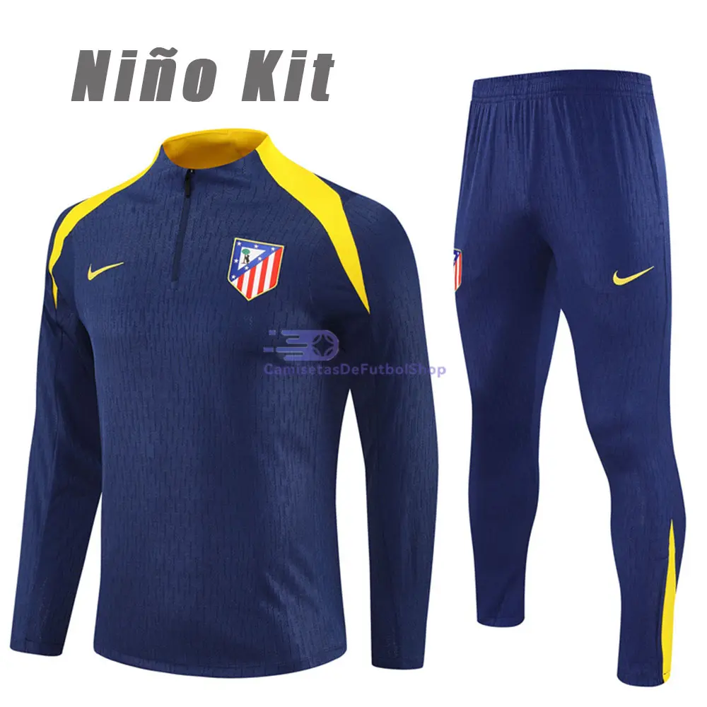 Sudadera De Entrenamiento Atlético de Madrid 2025/2026 Niño Kit Azul Marino/Amarillo (EDICIÓN JUGADOR)
