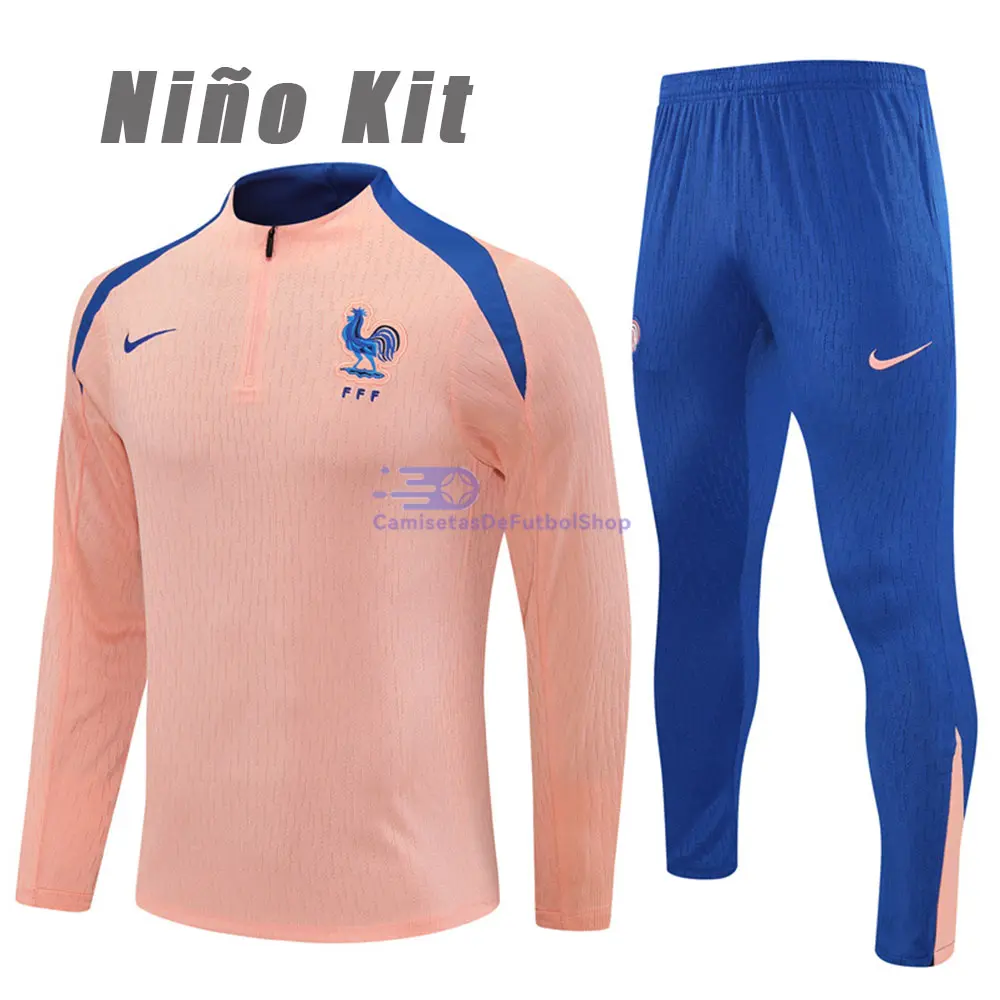 Sudadera De Entrenamiento Francia 2025 Niño Kit Rosa/Azul (EDICIÓN JUGADOR)
