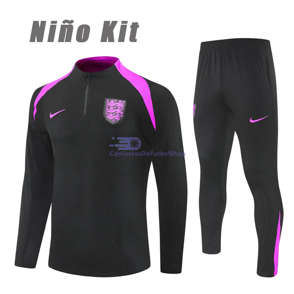 Sudadera De Entrenamiento Inglaterra 2025 Niño Kit Negro/Morado (EDICIÓN JUGADOR)