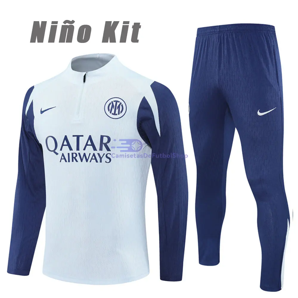 Sudadera De Entrenamiento Inter de Milan 2025/2026 Niño Kit Gris Claro/Azul (EDICIÓN JUGADOR)