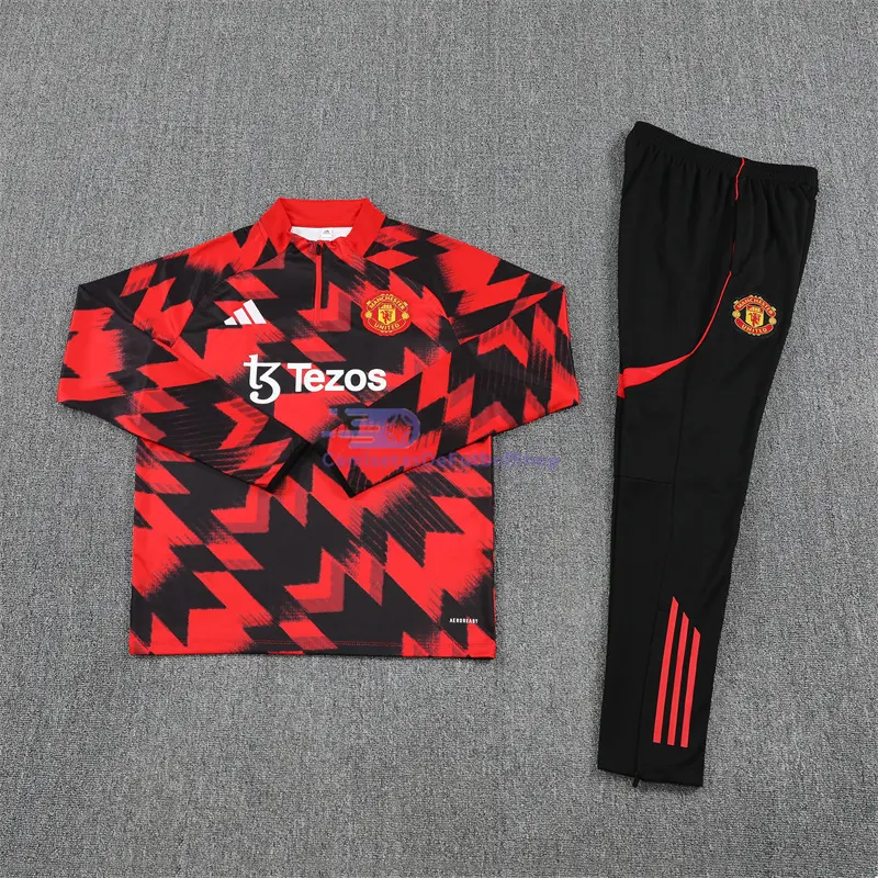 Sudadera De Entrenamiento Manchester United 2025/2026 Kit Negro/Rojo con Estampado