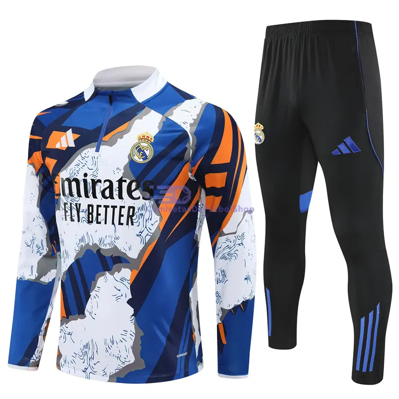 Sudadera De Entrenamiento Real Madrid 2025/2026 Kit Blanco/Azul/Naranja con Estampado Camuflaje