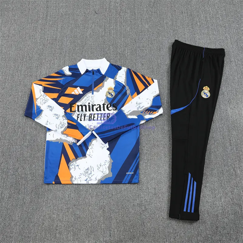 Sudadera De Entrenamiento Real Madrid 2025/2026 Kit Blanco/Azul/Naranja con Estampado Camuflaje