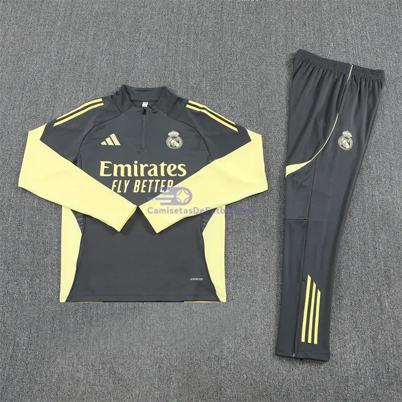 Sudadera De Entrenamiento Real Madrid 2025/2026 Kit Gris Oscuro/Amarillo