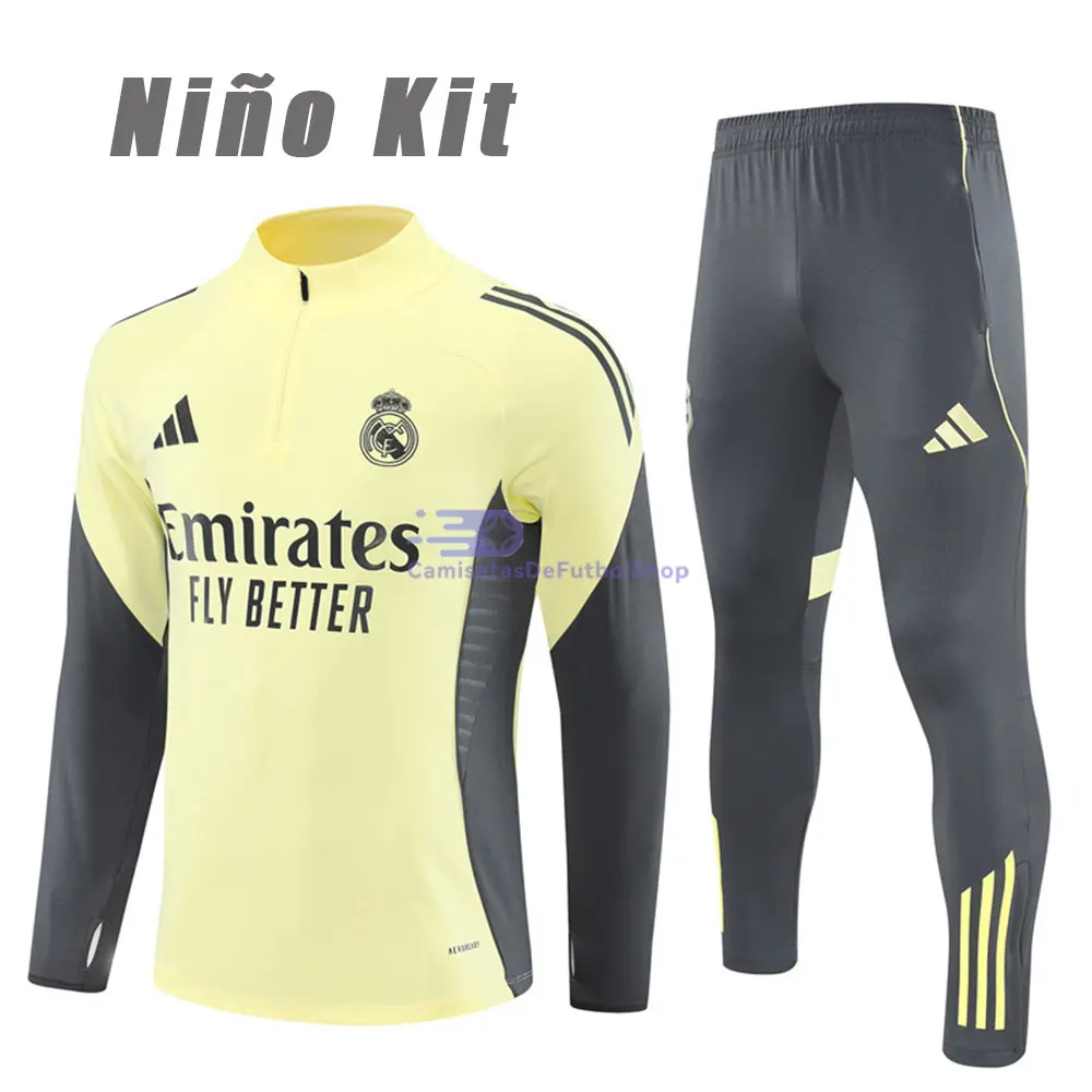 Sudadera De Entrenamiento Real Madrid 2025/2026 Niño Kit Amarillo/Gris Oscuro