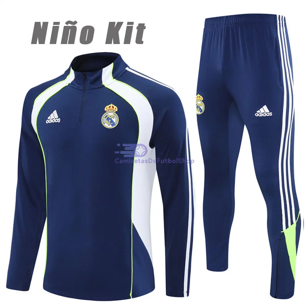 Sudadera De Entrenamiento Real Madrid 2025/2026 Niño Kit Azul Real/Blanco Edición Retro
