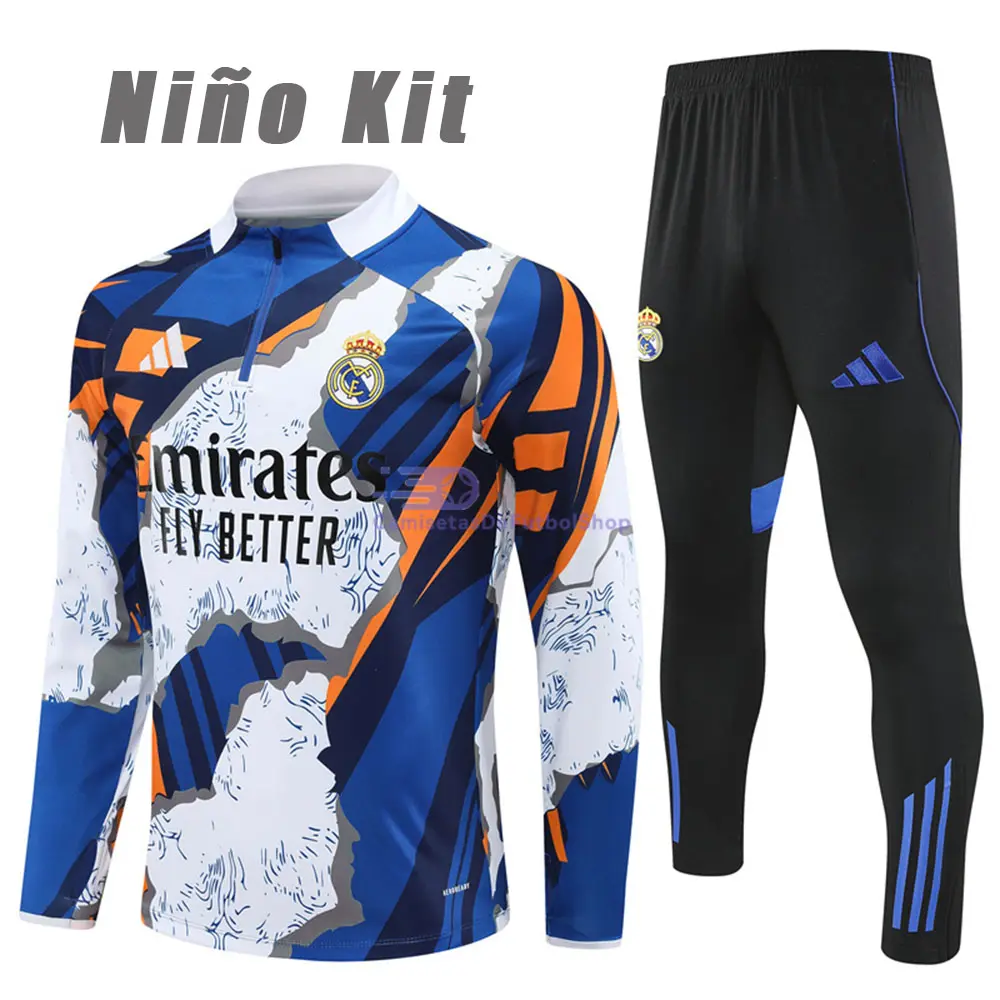 Sudadera De Entrenamiento Real Madrid 2025/2026 Niño Kit Blanco/Azul/Naranja con Estampado Camuflaje