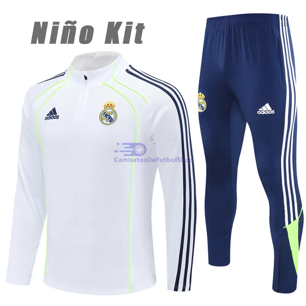 Sudadera De Entrenamiento Real Madrid 2025/2026 Niño Kit Blanco Edición Retro