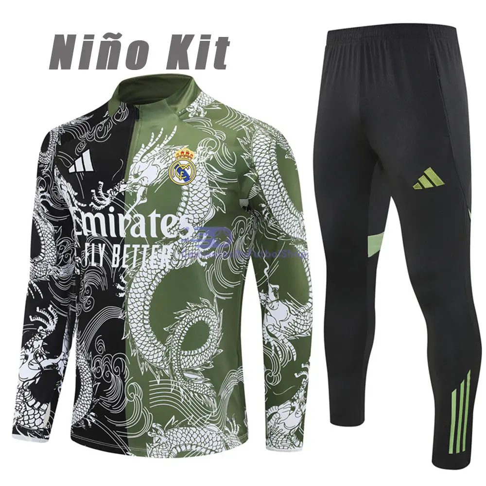 Sudadera De Entrenamiento Real Madrid 2025/2026 Niño Kit Negro/Verde Edición Especial