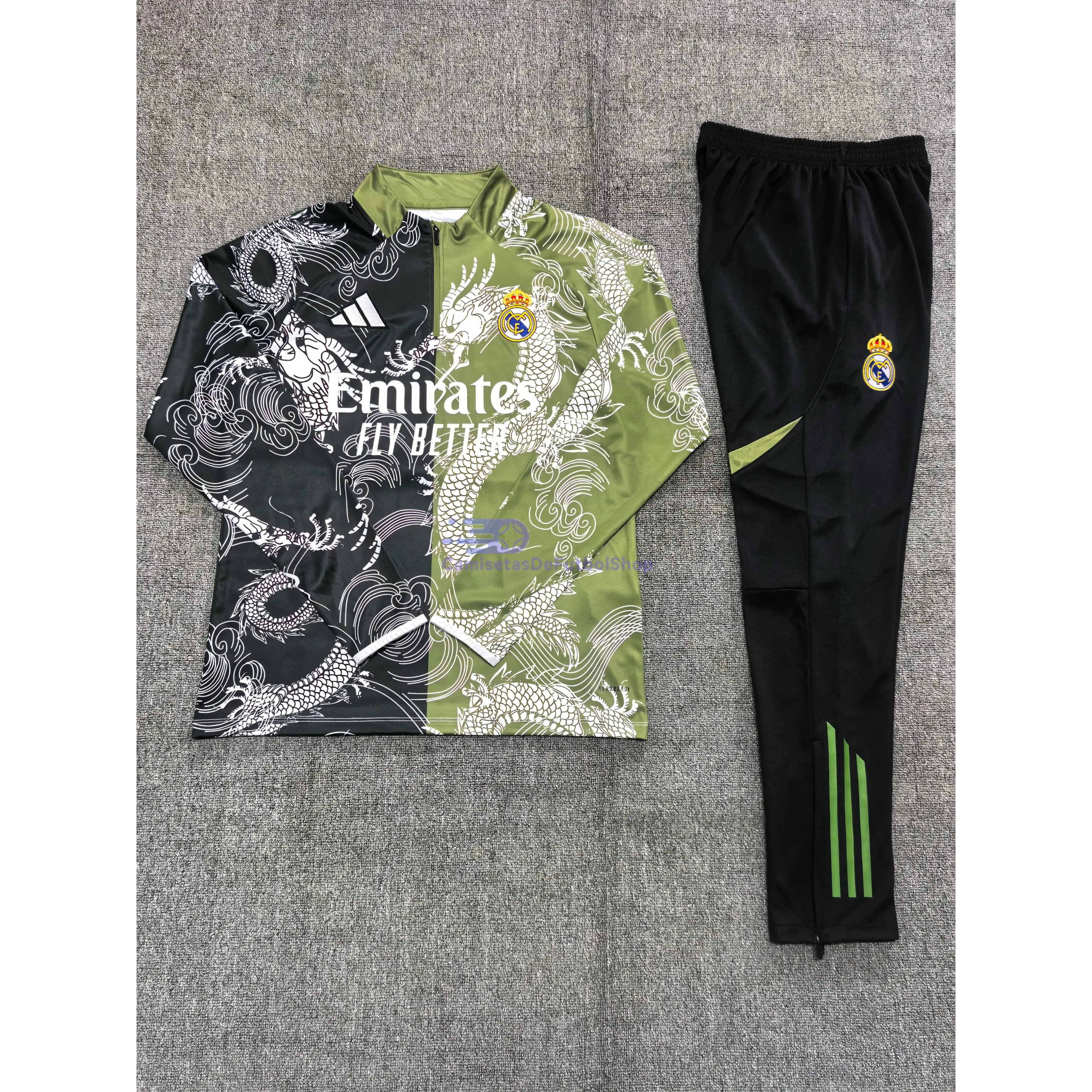 Sudadera De Entrenamiento Real Madrid 2025/2026 Niño Kit Negro/Verde Edición Especial