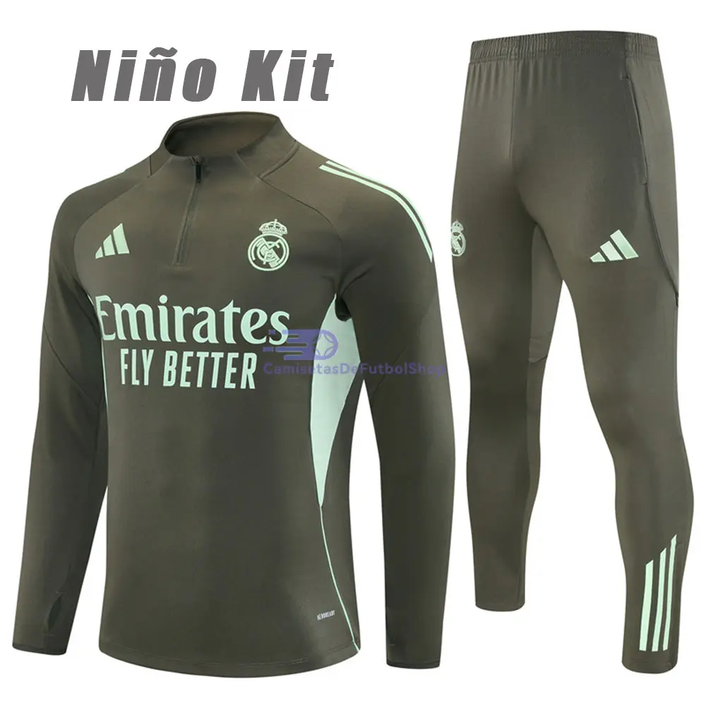 Sudadera De Entrenamiento Real Madrid 2025/2026 Niño Kit Verde Militar