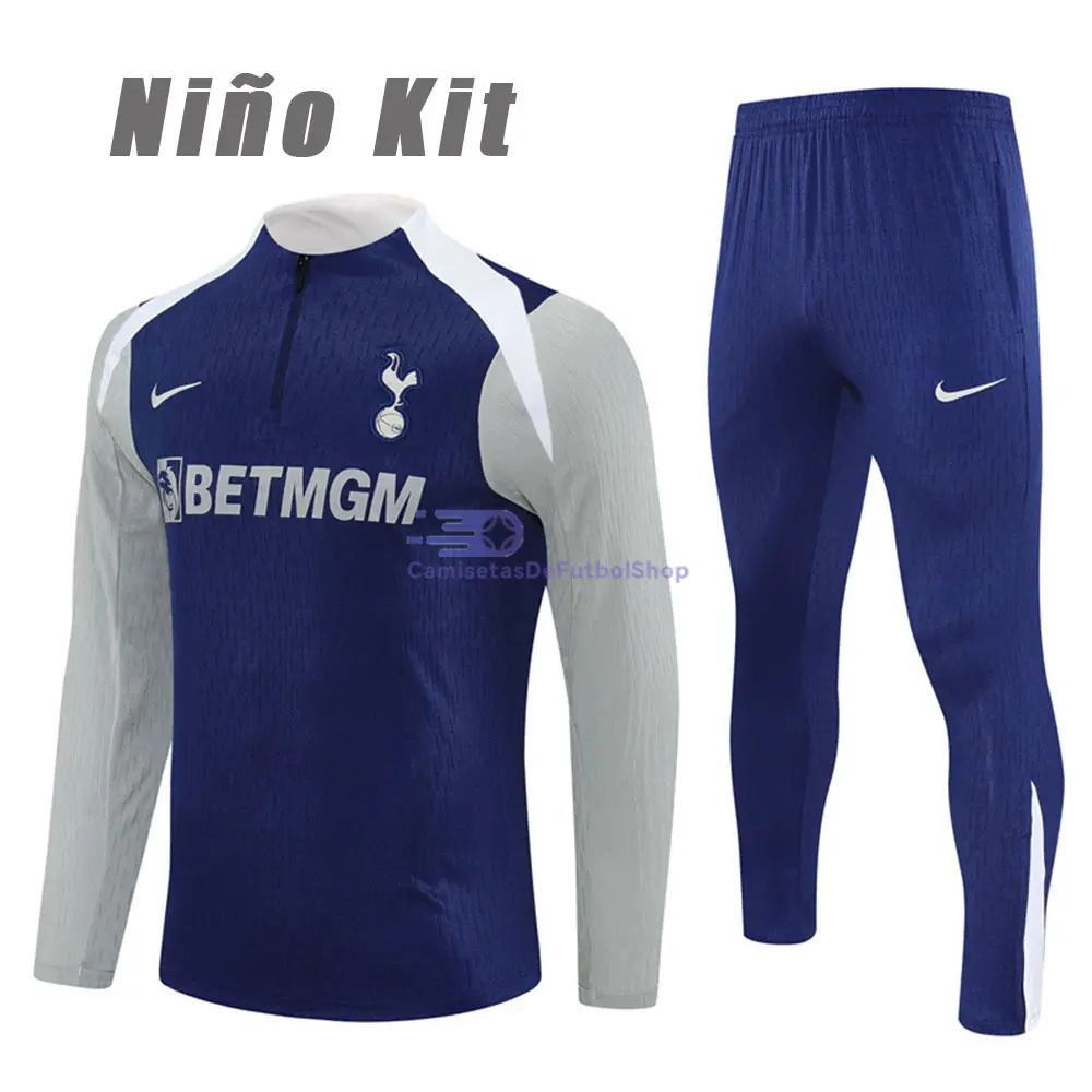Sudadera De Entrenamiento Tottenham Hotspur 2025/2026 Niño Kit Azul/Gris (EDICIÓN JUGADOR)