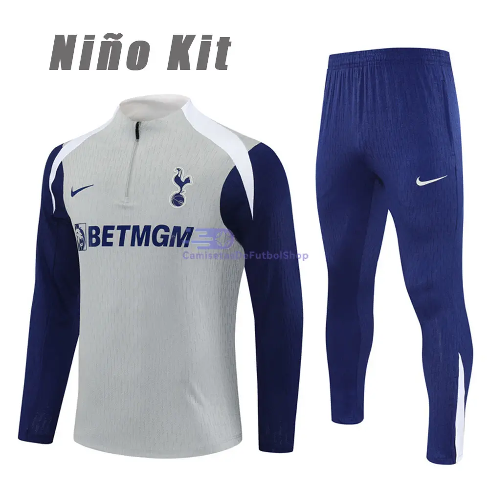 Sudadera De Entrenamiento Tottenham Hotspur 2025/2026 Niño Kit Gris/Azul (EDICIÓN JUGADOR)