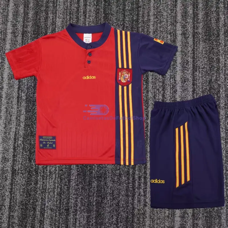 Camiseta España 1996 1ª Equipación Retro Rojo/Azul Niño Kit
