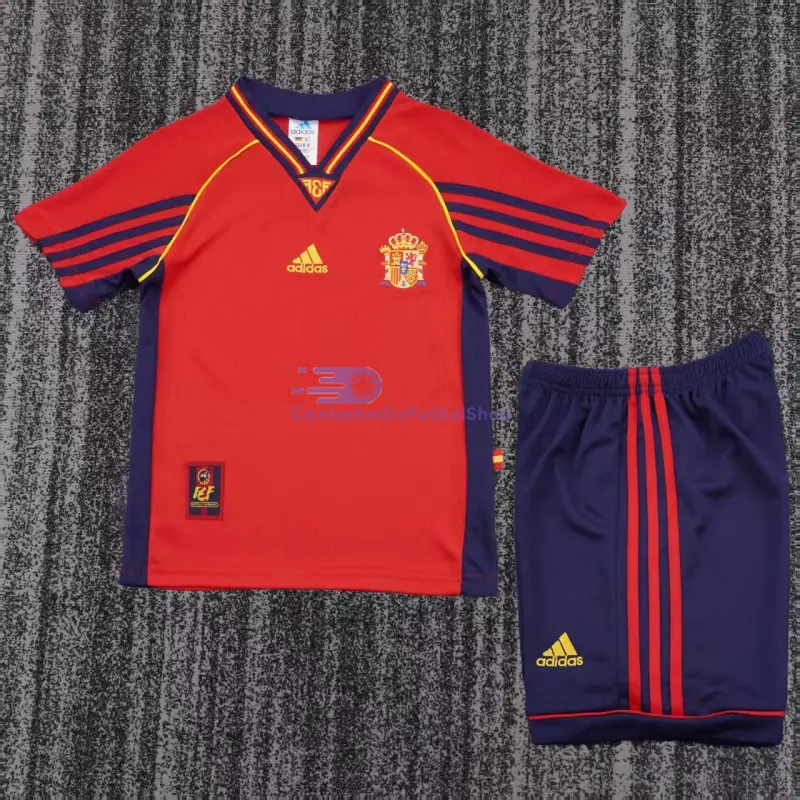 Camiseta España 1998 1ª Equipación Retro Rojo Niño Kit