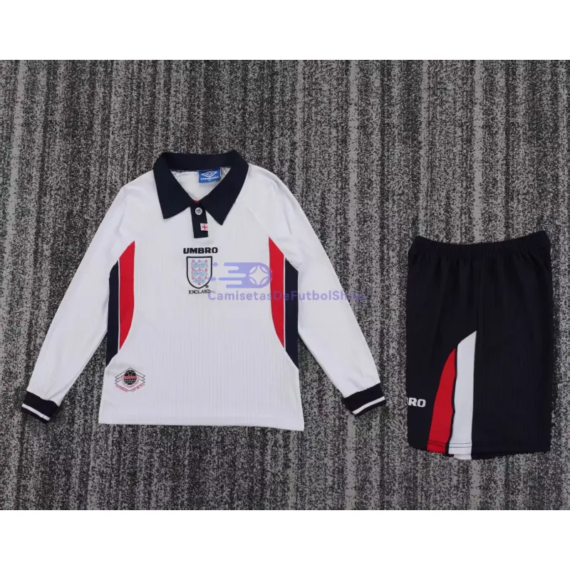 Camiseta Inglaterra 1998 1ª Equipación Retro ML Blanco Niño Kit