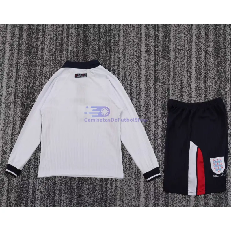 Camiseta Inglaterra 1998 1ª Equipación Retro ML Blanco Niño Kit